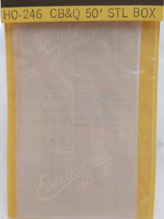 CDS Lettering HO-246 Chicago Burlington & Quincy 40' Steel Boxcar Decals