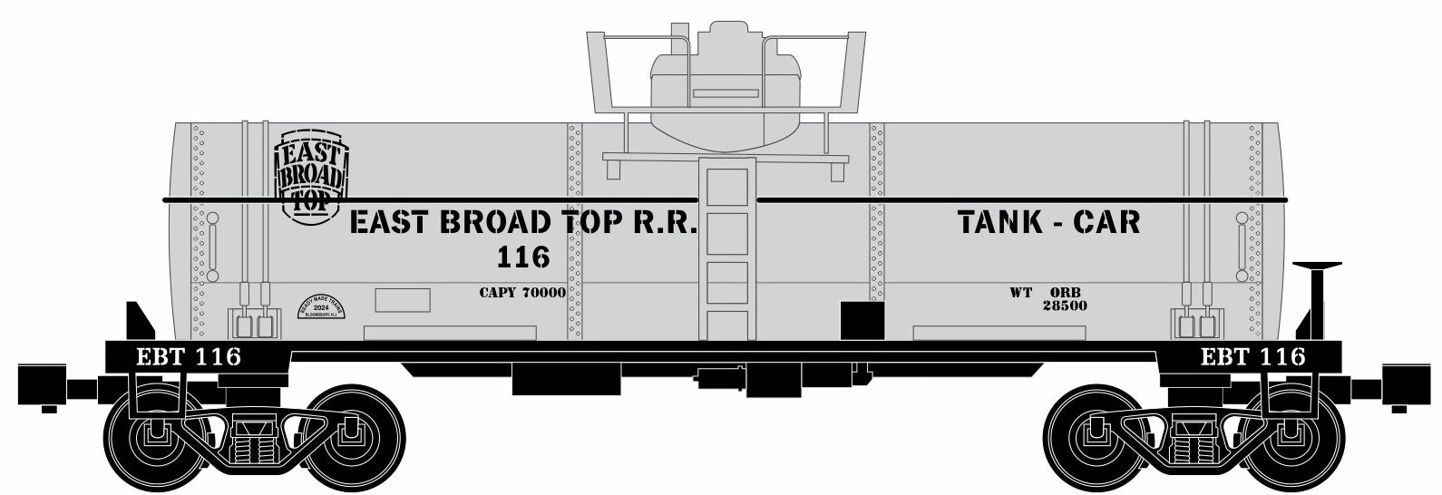RMT 96899-12 O East Broad Top Single Dome Tank Car #116