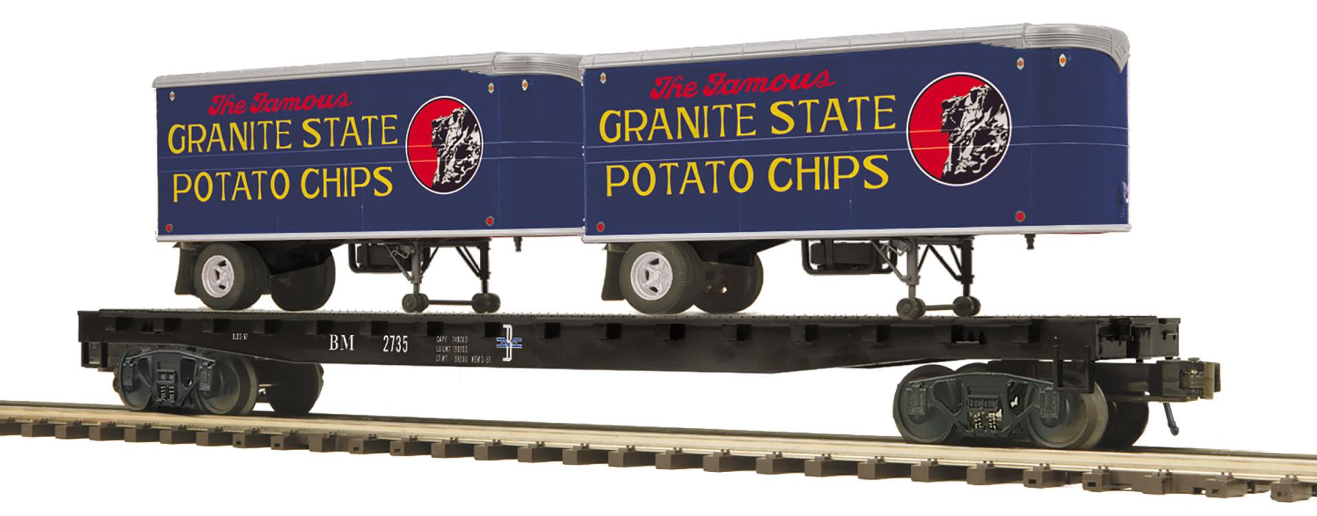 MTH 20-95713 O Boston & Maine Premier Flat Car with 2 PUP Trailers