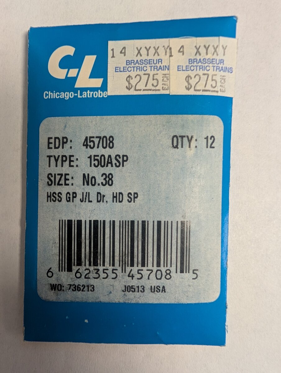 TRW Industrial Products Group 45708 Type 150ASP No.38 HSS GP J/L Drill Bits