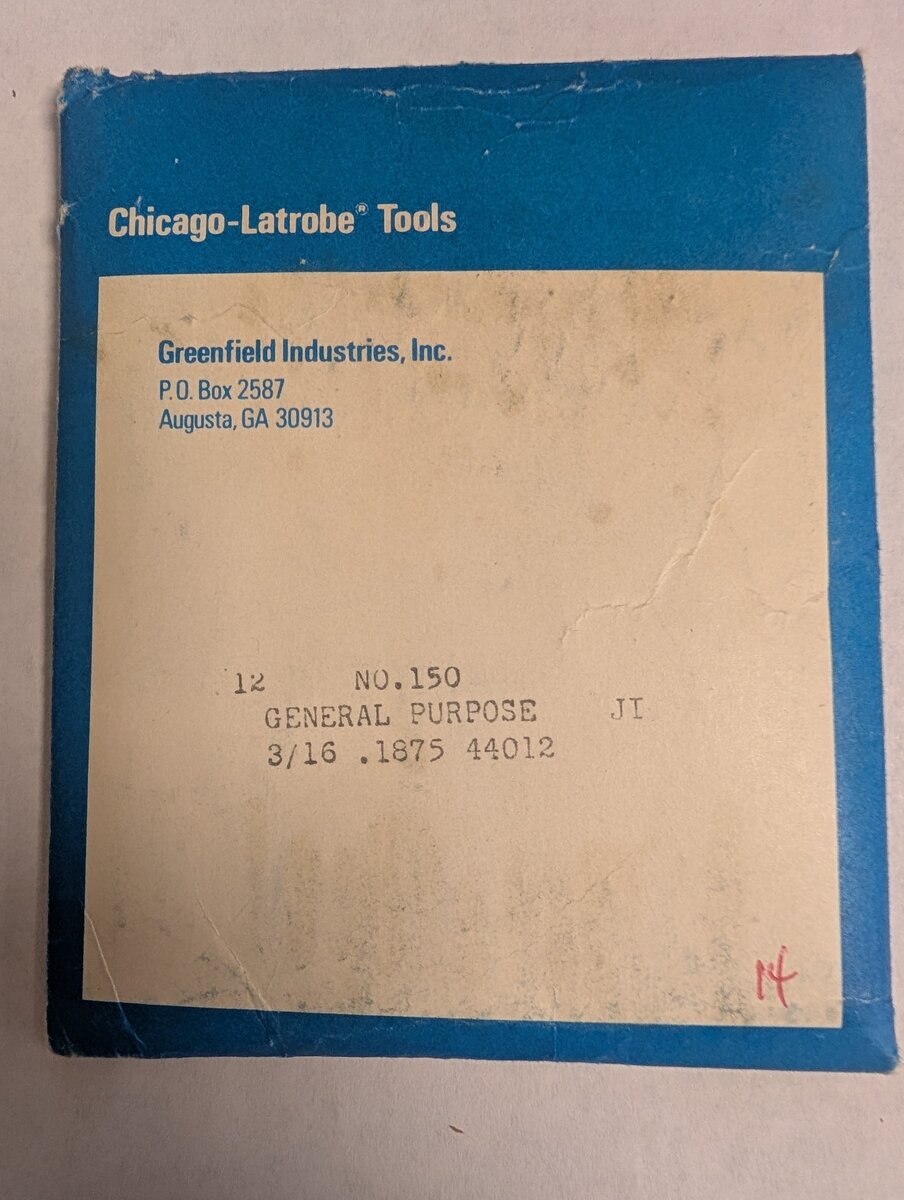 Greenfield Industries 44012 No.150 General Purpose 3/16 .1875 Drill Bits