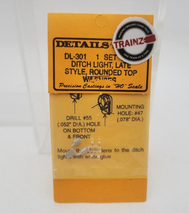 Details West DL-301 HO Scale Ditch Light Late Style Rounded Top w/Lenses & Bulbs
