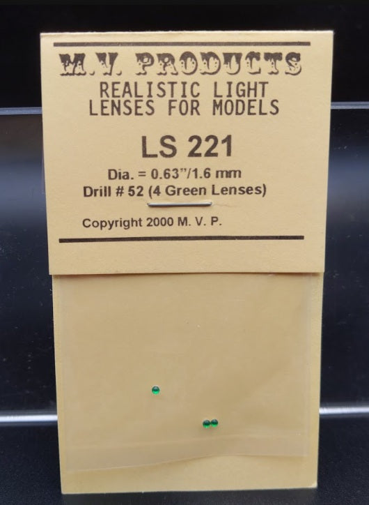MV Products LS221 HO Scale Realistic Light Lenses Dia=0.63" Green (Set of 4)