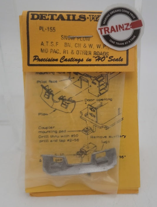 Details West PL155 HO Scale Snow Plow A.T.S.F./BN/W.P. /Mo Pac R1 & Other Roads