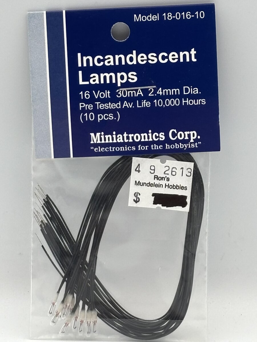 Miniatronics 18-016-10 Incandescent Lamps 16 Volt 30mA 2.4mm Dia. Clear (10 Pcs)