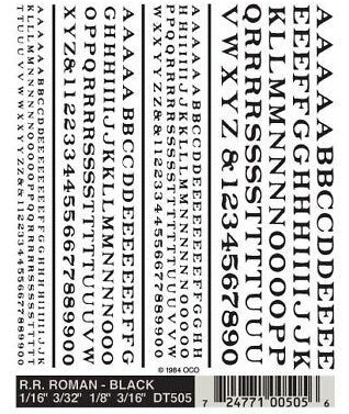 Woodland Scenics DT505 Black Railroad Roman Letters 1/16"-3/32"- 1/8" & 3/16"
