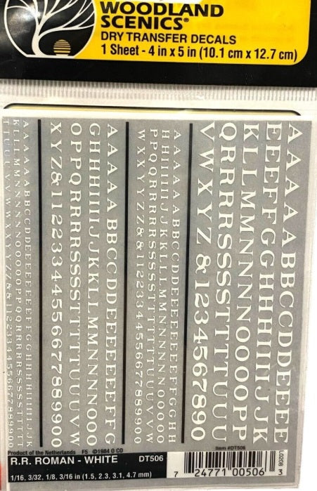 Woodland Scenics DT506 Railroad Roman White Alphabet/Number Decals