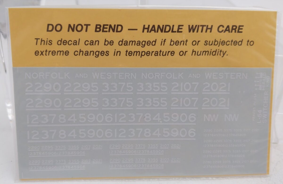 Herald King L-54 HO Scale Norfolk Western Black Diesel Switcher Decal