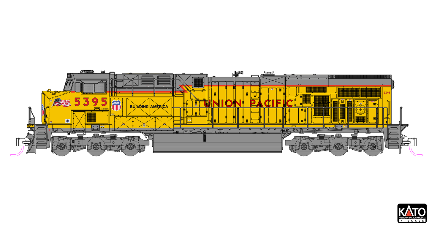Kato 1768965 N Union Pacific GE ES44AC Diesel Locomotive with Nose Flags #5395