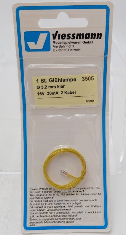 Viessmann 3505 Bulb Clear T1 Ø 3.2mm 16V 30mA With 2 Cables