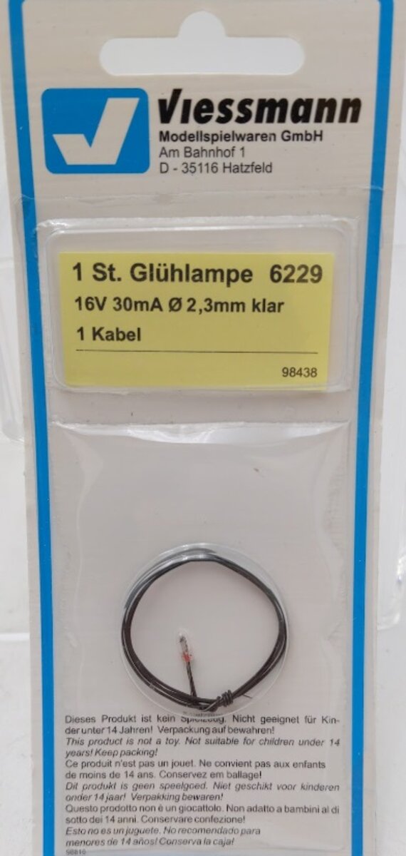 Viessmann 6229 Bulb Clear T 3/4 Ø 2.3 mm 16 V 30 mA With One Cable