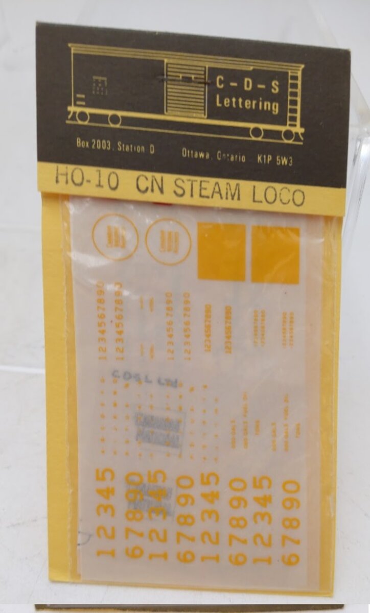 CDS Lettering HO-10 HO Scale CN Steam Loco Decal Sheet