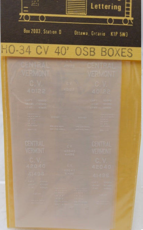 CDS Lettering HO-34 CV 40' OSB Boxes Decal Sheet