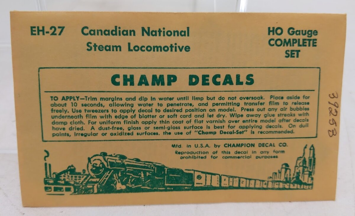 Champ Decals EH-27 Canadian National Steam Locomotive Complete Set Decal