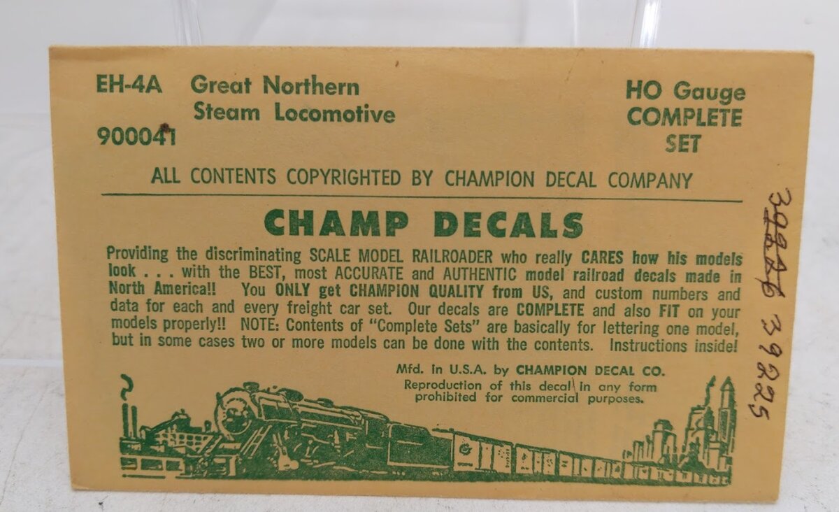 Champ Decals EH-4A HO Scale  Great Northern Steam Locomotive Complete Set