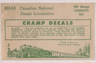 Champ Decals EH-116 HO Scale Canadian National CN Diesel Locomotive Complete Set
