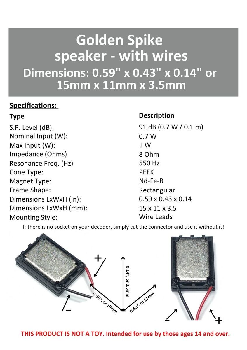 Golden Spike GS151135W8 15 x 11 x 3.5 mm 8 Ohm Speaker - No Baffle with Wires