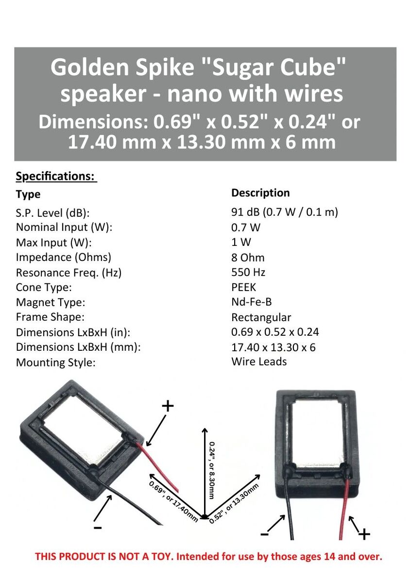 Golden Spike GS1511H6W8 8 Ohm Nano Sugar Cube Speaker with Wires