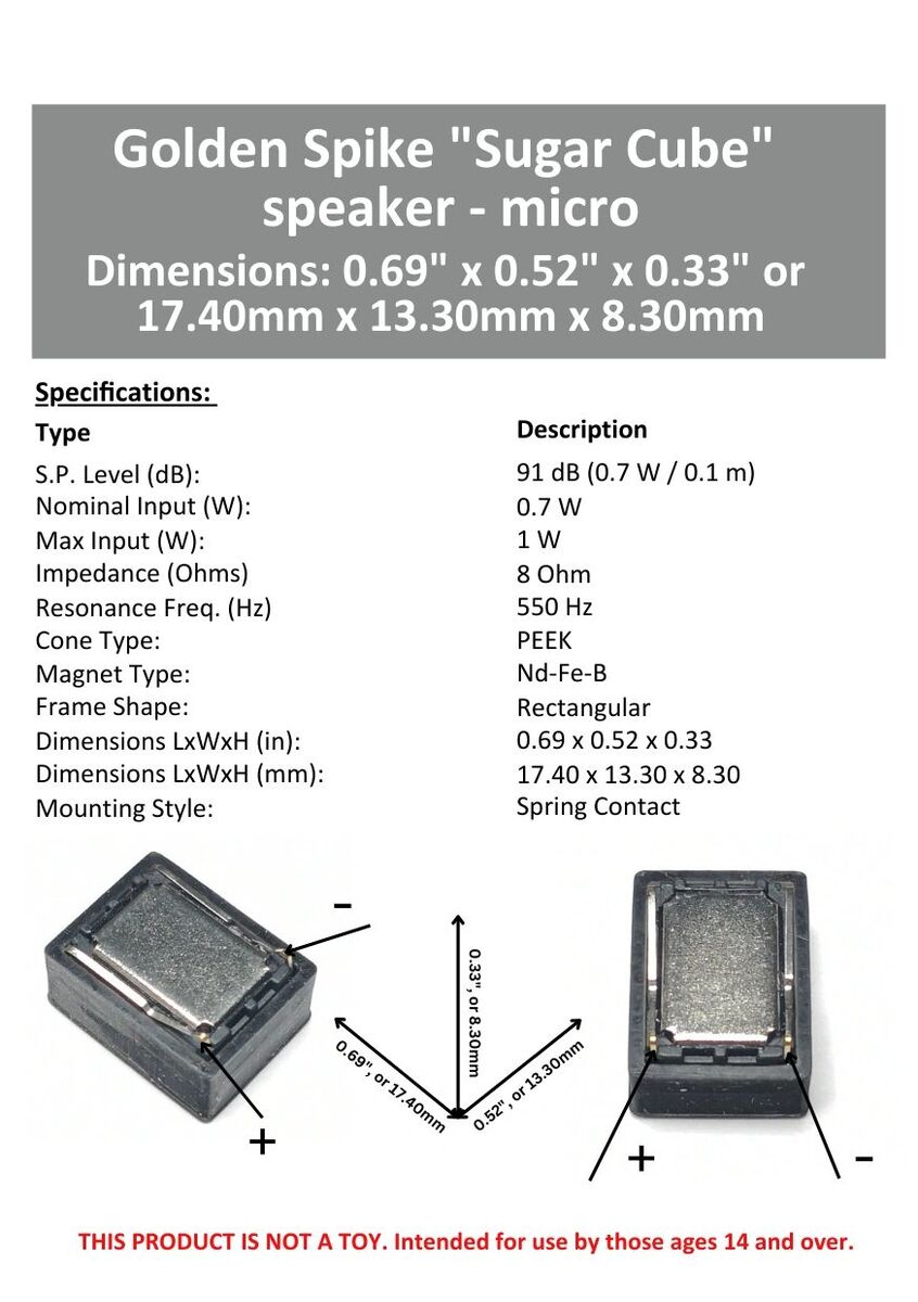 Golden Spike GS1511H98 8 Ohm Micro Sugar Cube Speaker