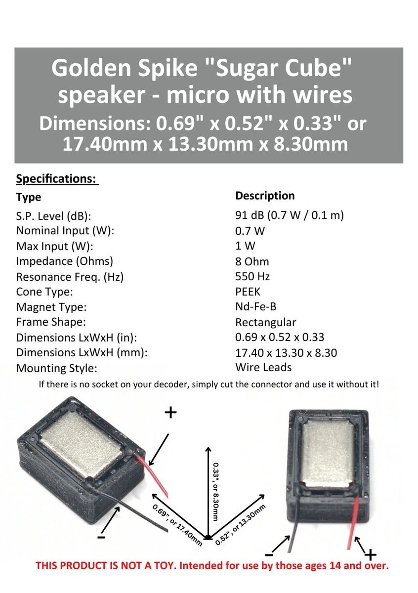 Golden Spike GS1511H9W8 8 Ohm Micro Sugar Cube Speaker with Wires