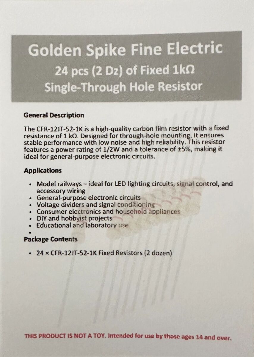 Golden Spike GSFSTHR1K24 Fine Electric Fixed 1K Ohm Single-Through Hole Resistor