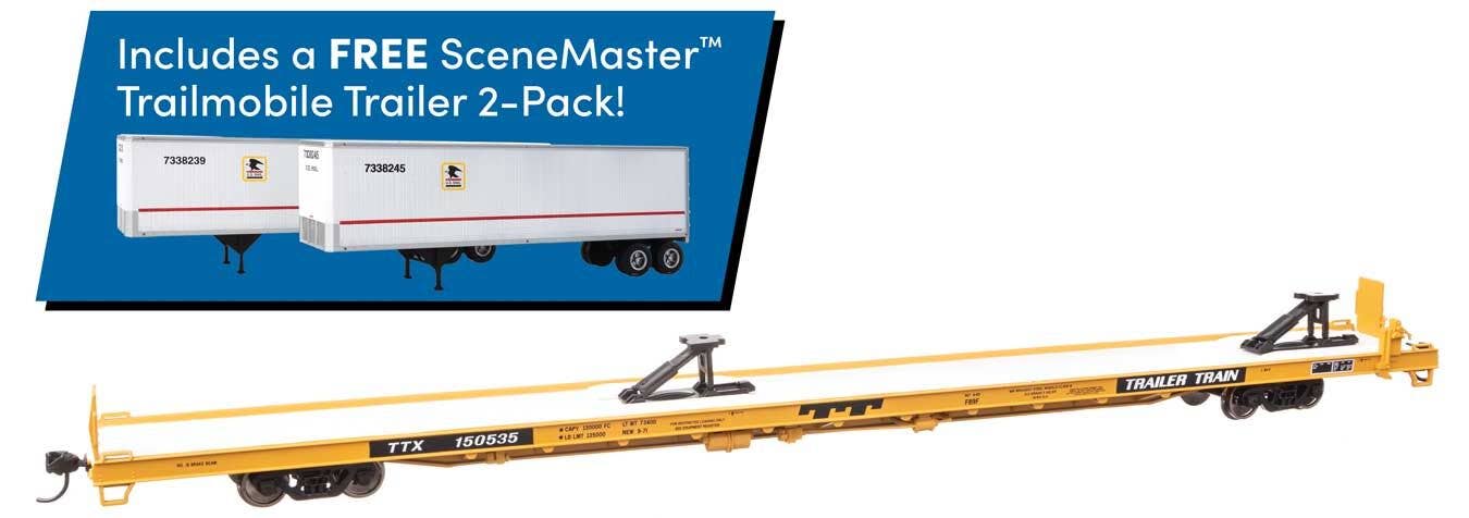 Walthers 910-5737B HO Trailer Train Flat Car with Trailers TTX #150535