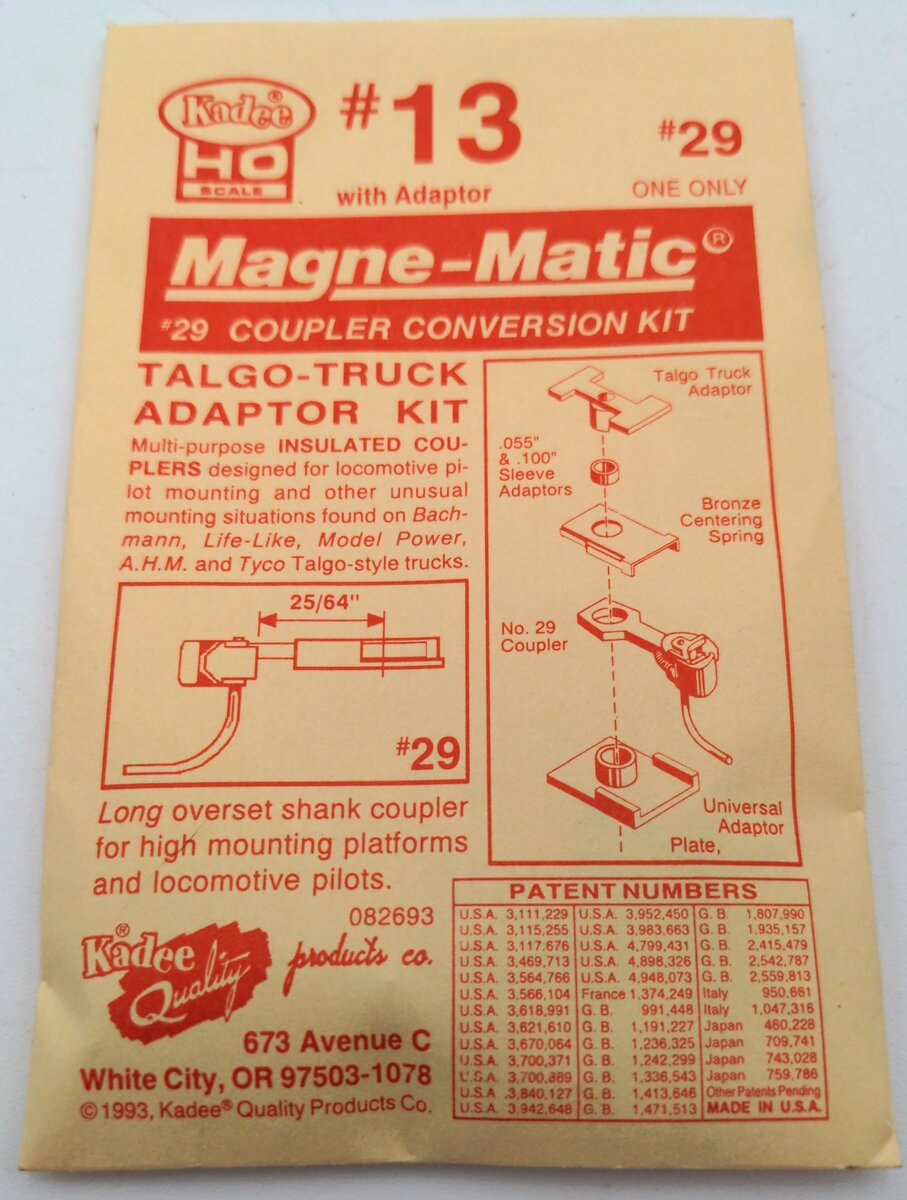 Kadee #13 HO Magne-Matic #29 Coupler Conversion Kit w/Adaptor