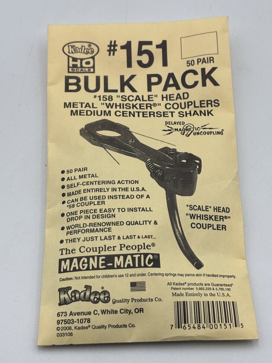 Kadee 151 HO Head Metal Whisker Couplers Medium Centerset Shank (Pack of 50)