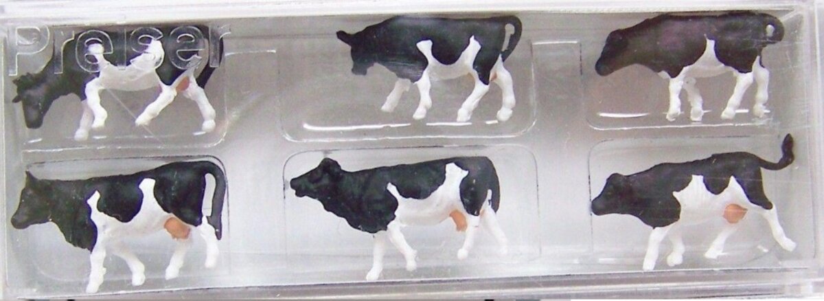 Preiser 79155 N Scale White/Black Assorted Cows (Set of 6)
