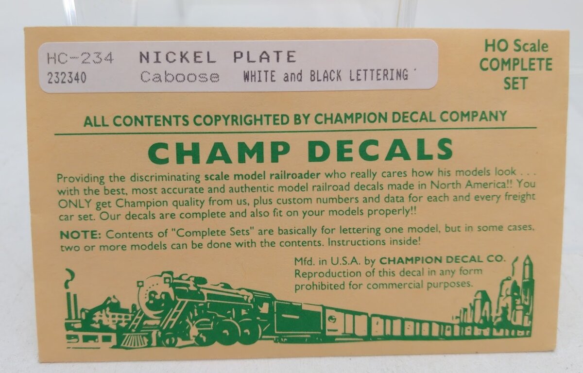 Champ Decals HC-234 HO White & Black Lettering Nickel Plate Caboose Complete Set