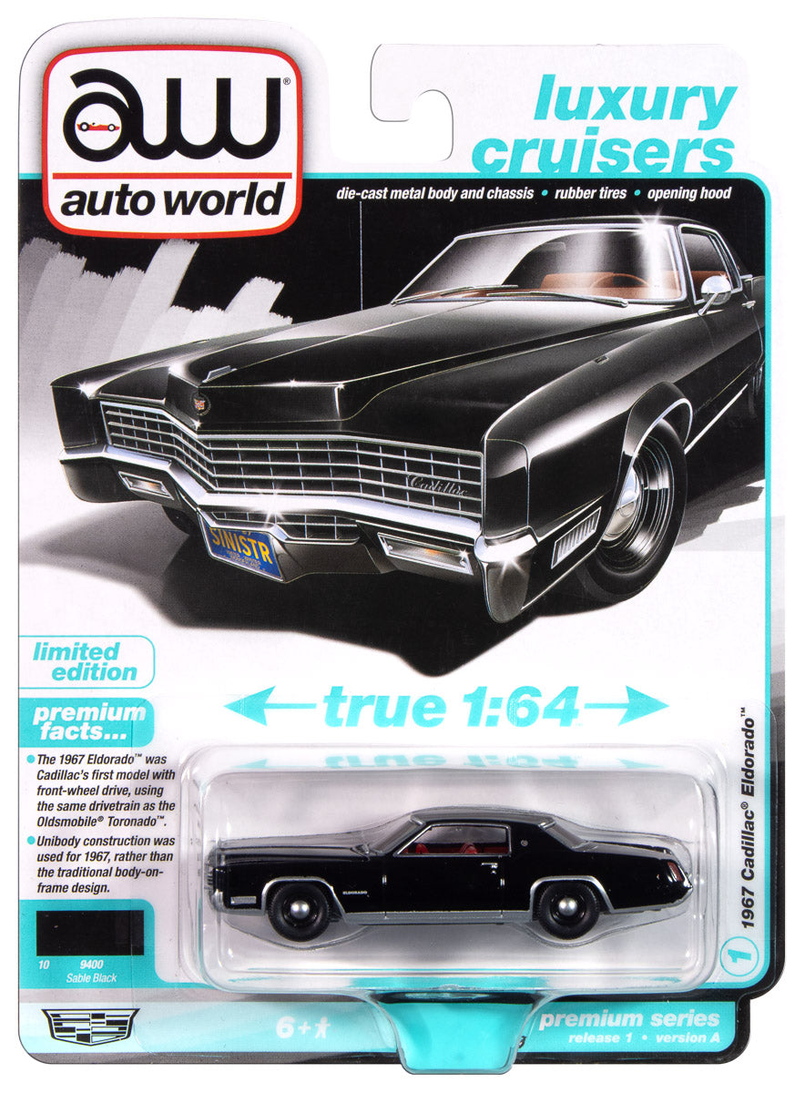Auto World AWSP185-A-CASE 1:64 Black 1967 Cadillac Eldorado Diecast (Pack of 6)