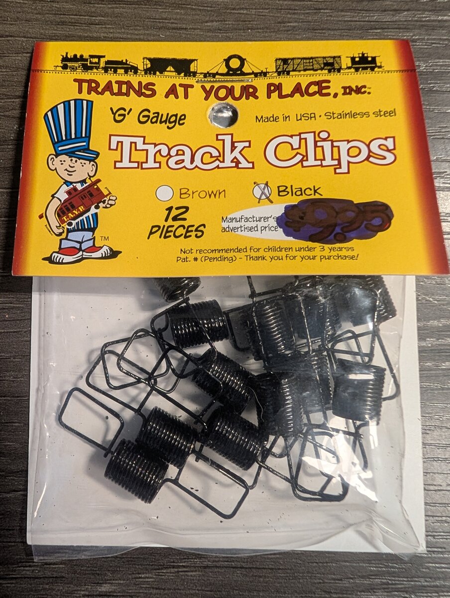 Trains At Your Place, Inc. 20010 G Gauge Black Stainless Steel Track Clips (12)