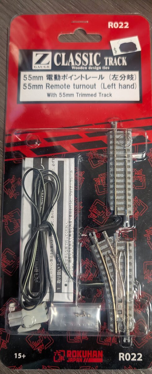 Rokuhan R022 Z Gauge Track 55mm Remote Turnout (Left Hand)
