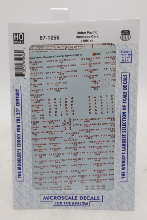 Microscale 87-1056 HO Union Pacific Business Cars (1991+) Decal Sheet