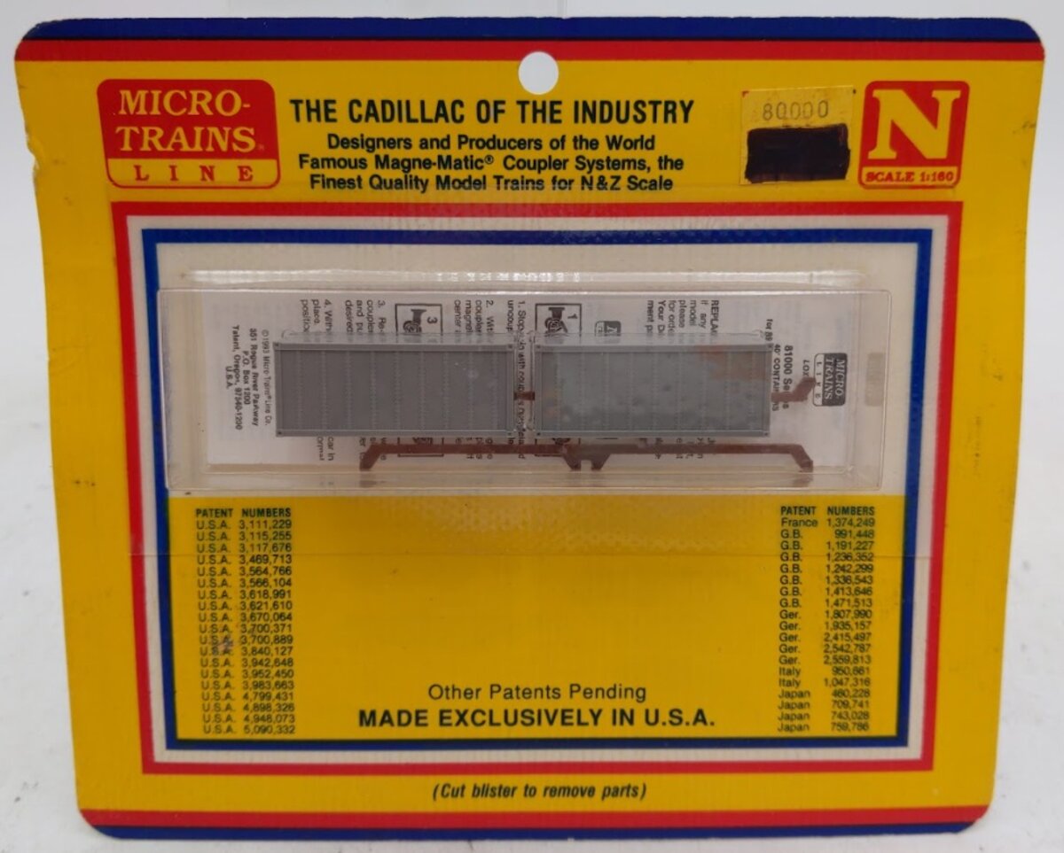 Micro-Trains 80000 N Scale Undecorated Grey Two Container Kit
