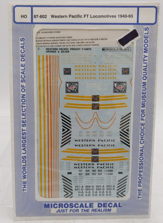 Microscale 87-802 HO Western Pacific FT Locomotives (1940-1965) Decal Sheet