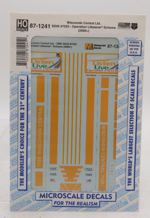 Microscale 87-1241 HO Wisconsin Central Ltd. SD45 #7525 OLS 2000+ Decal Sheet