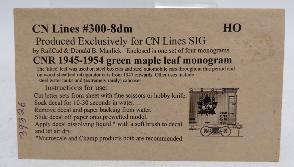 Black Cat 300-8dm HO CNR 1945 - 1954 Green Maple Leaf Monogram (Set of 4)