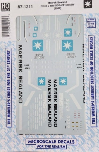 Microscale 87-1211 HO Maersk Sealand SD40-2 & SDP40F Diesels (2002) Decal Sheet