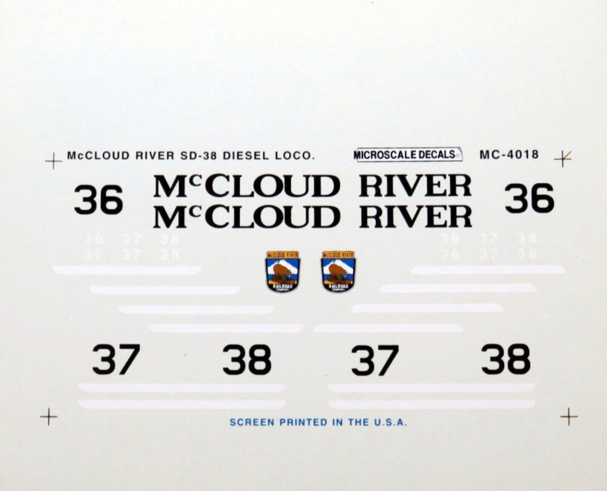 Microscale MC-4018 HO Scale McCloud River SD-38 Diesel Loco (1969-1977) Decals