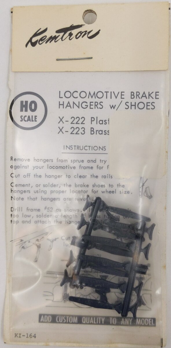 Kemtron X-222, Pk of 10, Steam Locomotive Brake Shoes, Black Plastic