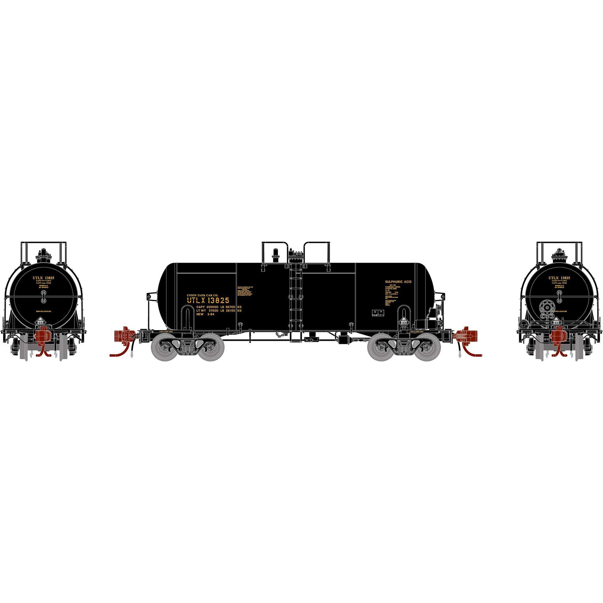 Athearn ATHGN15325 N UTLX Black 13,600-Gallon Acid Tank #13825