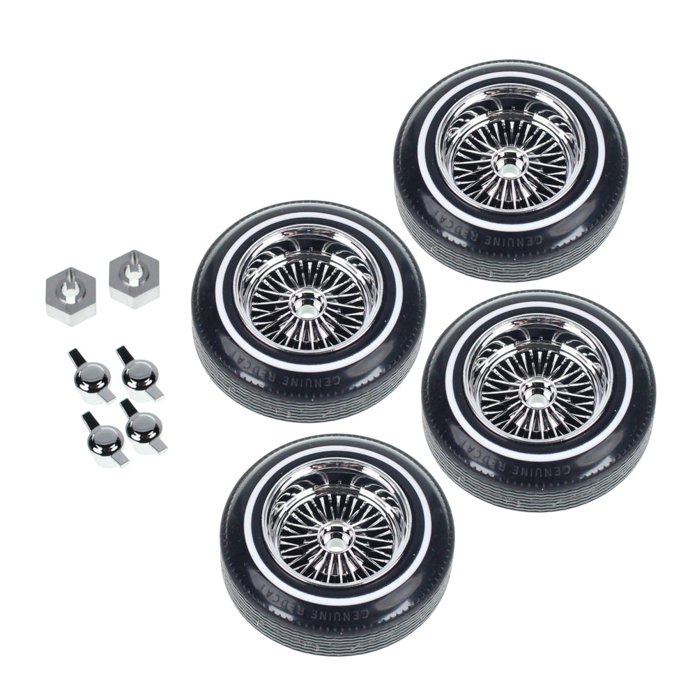 Redcat Racing RER33012 Chrome Wheel & Tire w/ Center Knockoff & Silver Wheel Hex