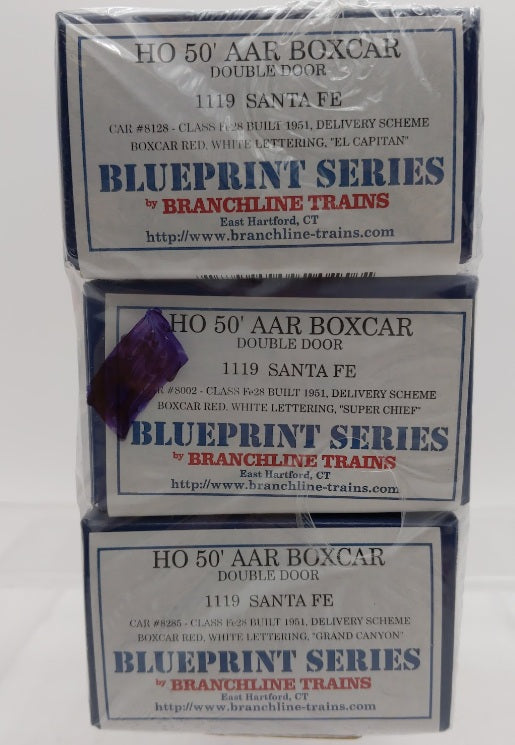 Branchline Trains 1119 HO Santa Fe 50' AAR Double Door Boxcar Kit (Set of 3)