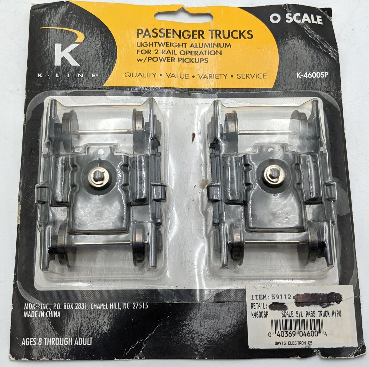 K-Line K-4600SP O Scale Aluminum Metal 2-Rail Passenger Trucks