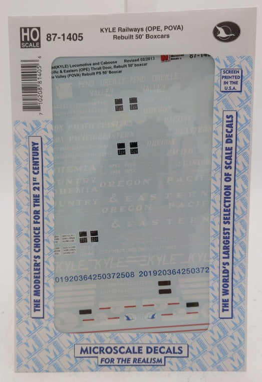 Microscale 87-1405 HO KYLE Railways (OPE, POVA) Rebuilt 50' Boxcars Decal Sheet