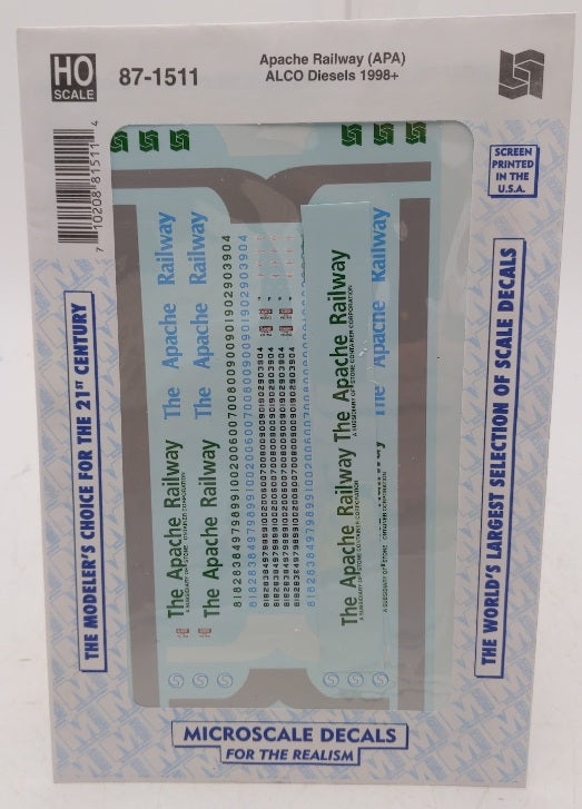 Microscale 87-1511 HO Scale Apache Railway (APA) ALCO Diesels 1998+ Decal Sheet