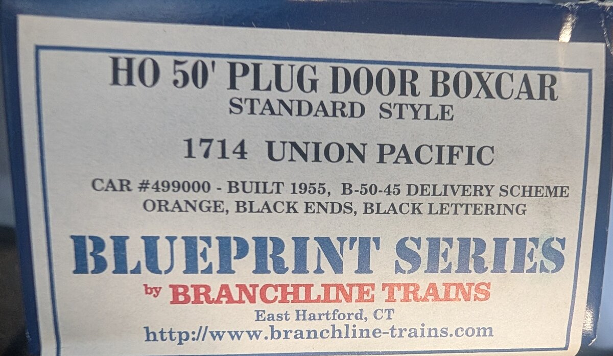 Branchline Trains 1714 HO Union Pacific 50' Plug Door Boxcar #499000 Kit