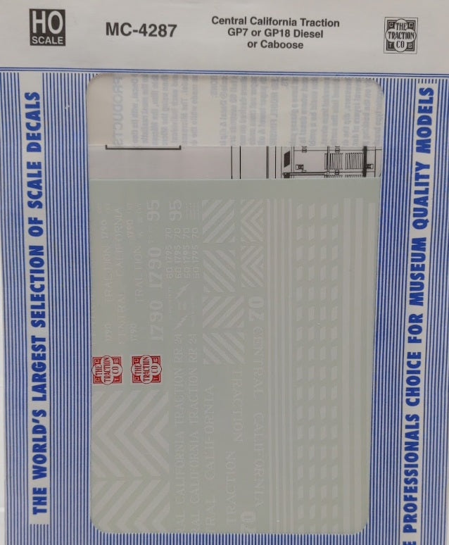 Microscale MC-4287 HO Central California GP7 or GP18 Diesel Or Caboose Decal