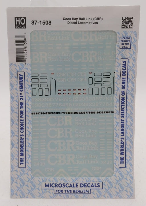 Microscale 87-1508 HO Coos Bay Rail Link (CBR) Diesel Locomotives Decal Sheet